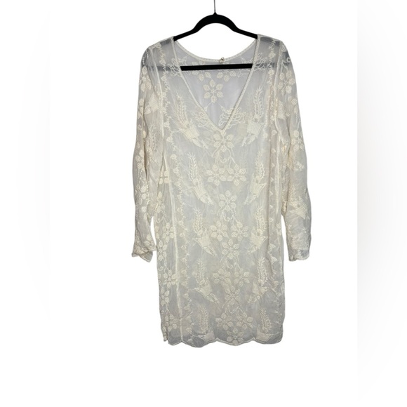 Boutique Sister Moses Embroidered Sheer Beachy Coverup Ivory/Cream Color - Picture 1 of 12